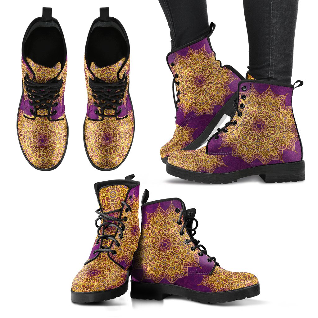 HandCrafted Gold and Purple Mandala Boots.