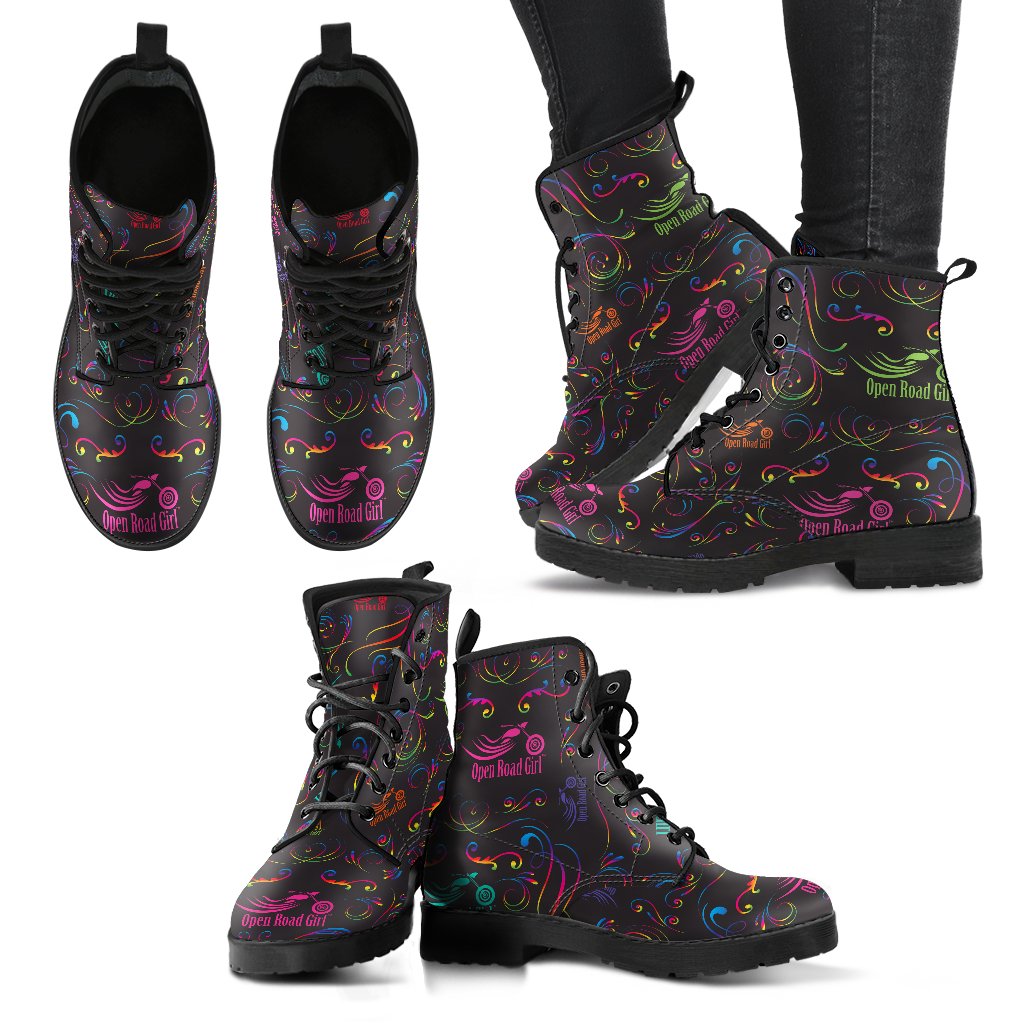 RAINBOW Open Road Girl SCATTER Design Women's Leather Boots