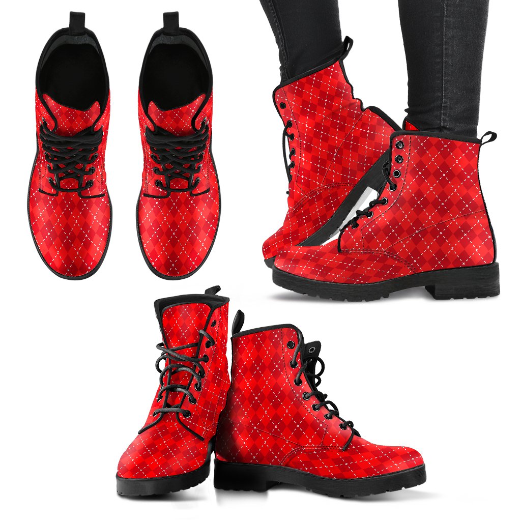 Red Argyle Womens Faux Leather Boots